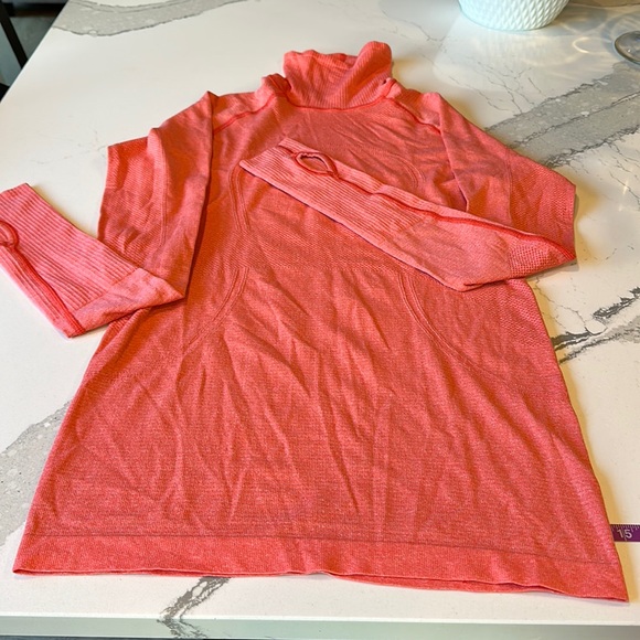 Lululemon Run Swiftly Tech Salmon/Pink/Orange Turtleneck Long Sleeve Shirt - Picture 3 of 11